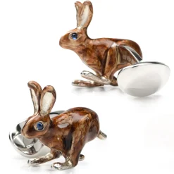 Deakin & Francis Sterling Silver Brown Hare Cufflinks with Sapphire Eyes
