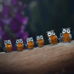 Deakin & Francis Sterling Silver Brown Owl Enamel Cufflinks and Stud Set