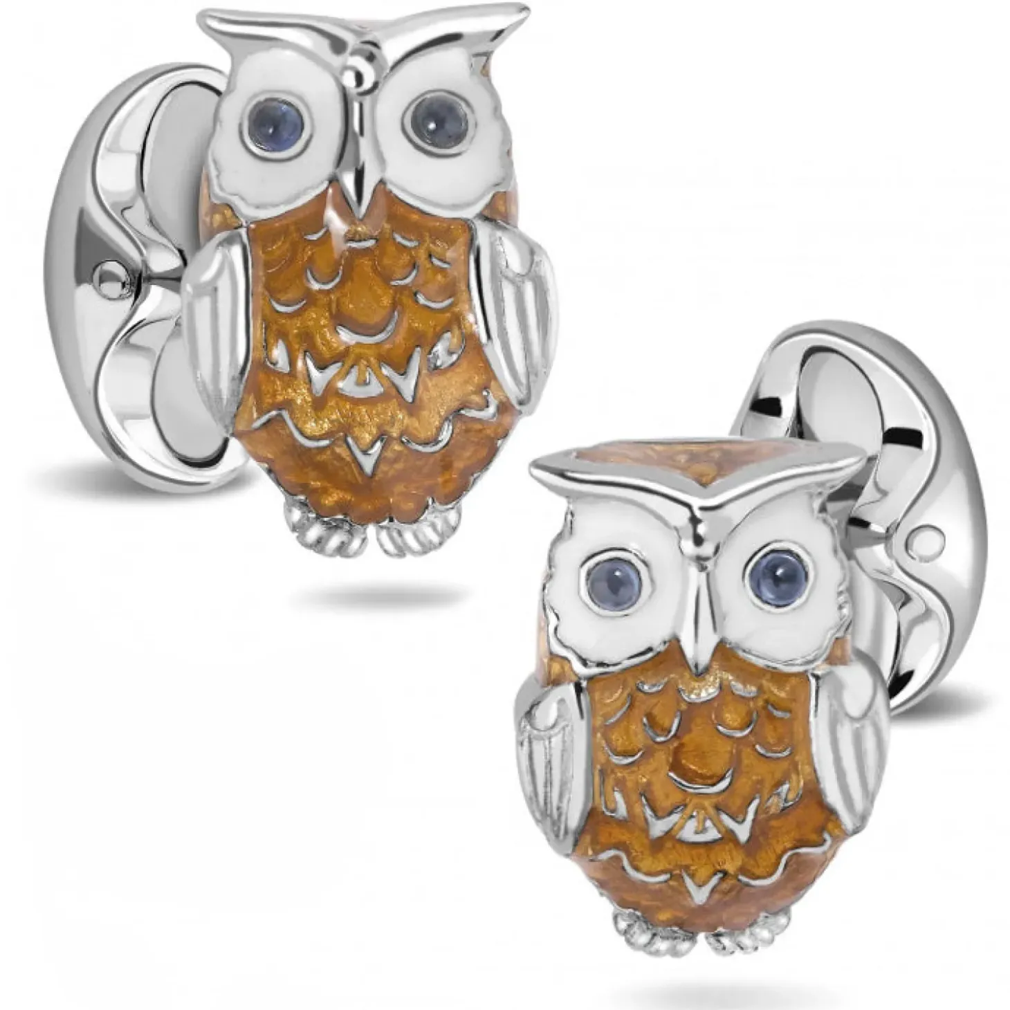 Deakin & Francis Sterling Silver Brown Owl Enamel Cufflinks and Stud Set