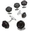 Jan Leslie Sterling Silver Carved Rose Black Onyx Stud Set