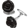 Jan Leslie Sterling Silver Carved Rose Black Onyx Cufflinks