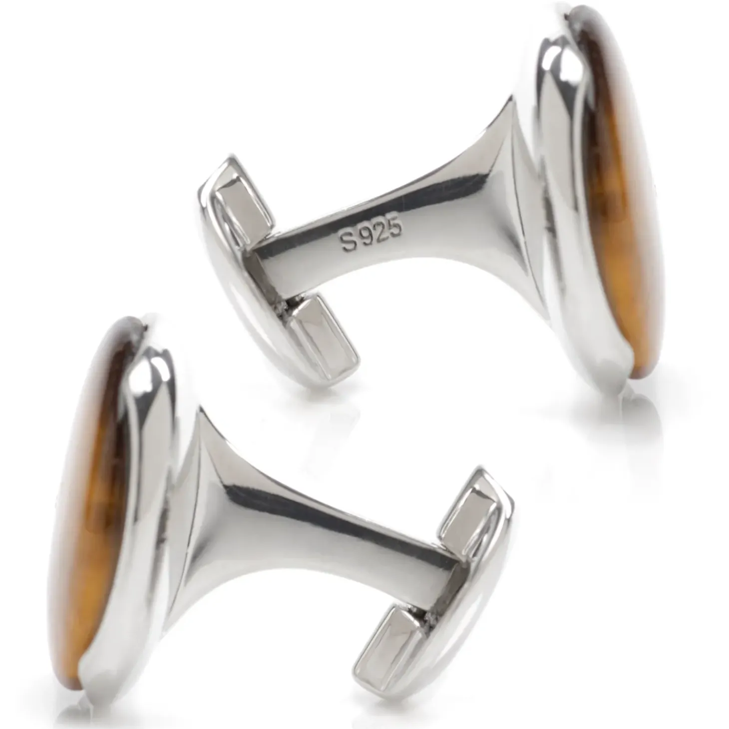 Ox and Bull Trading Co. Sterling Silver Classic Formal Tigers Eye Cufflinks