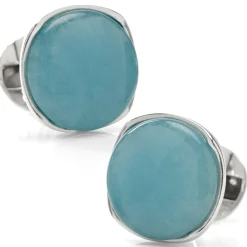 Ox and Bull Trading Co. Sterling Silver Classic Formal Aquamarine Jade Cufflinks