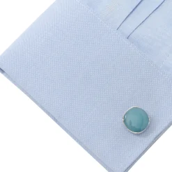 Ox and Bull Trading Co. Sterling Silver Classic Formal Aquamarine Jade Cufflinks
