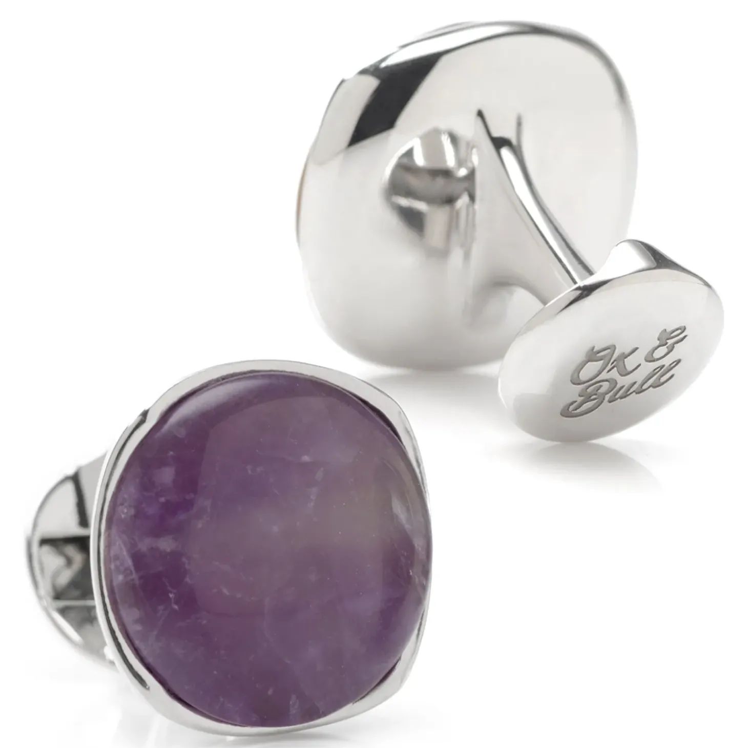 Ox and Bull Trading Co. Sterling Silver Classic Formal Amethyst Cufflinks
