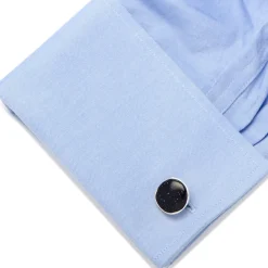 Ox and Bull Trading Co. Sterling Silver Classic Round Blue Goldstone Cufflinks