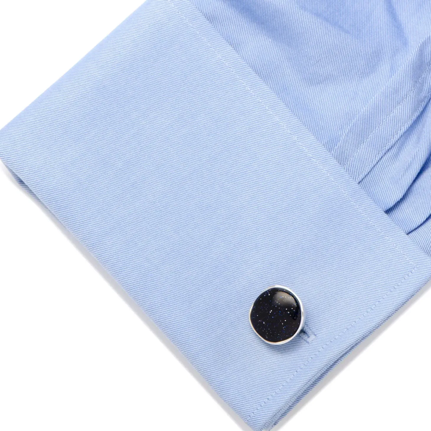 Ox and Bull Trading Co. Sterling Silver Classic Round Blue Goldstone Cufflinks