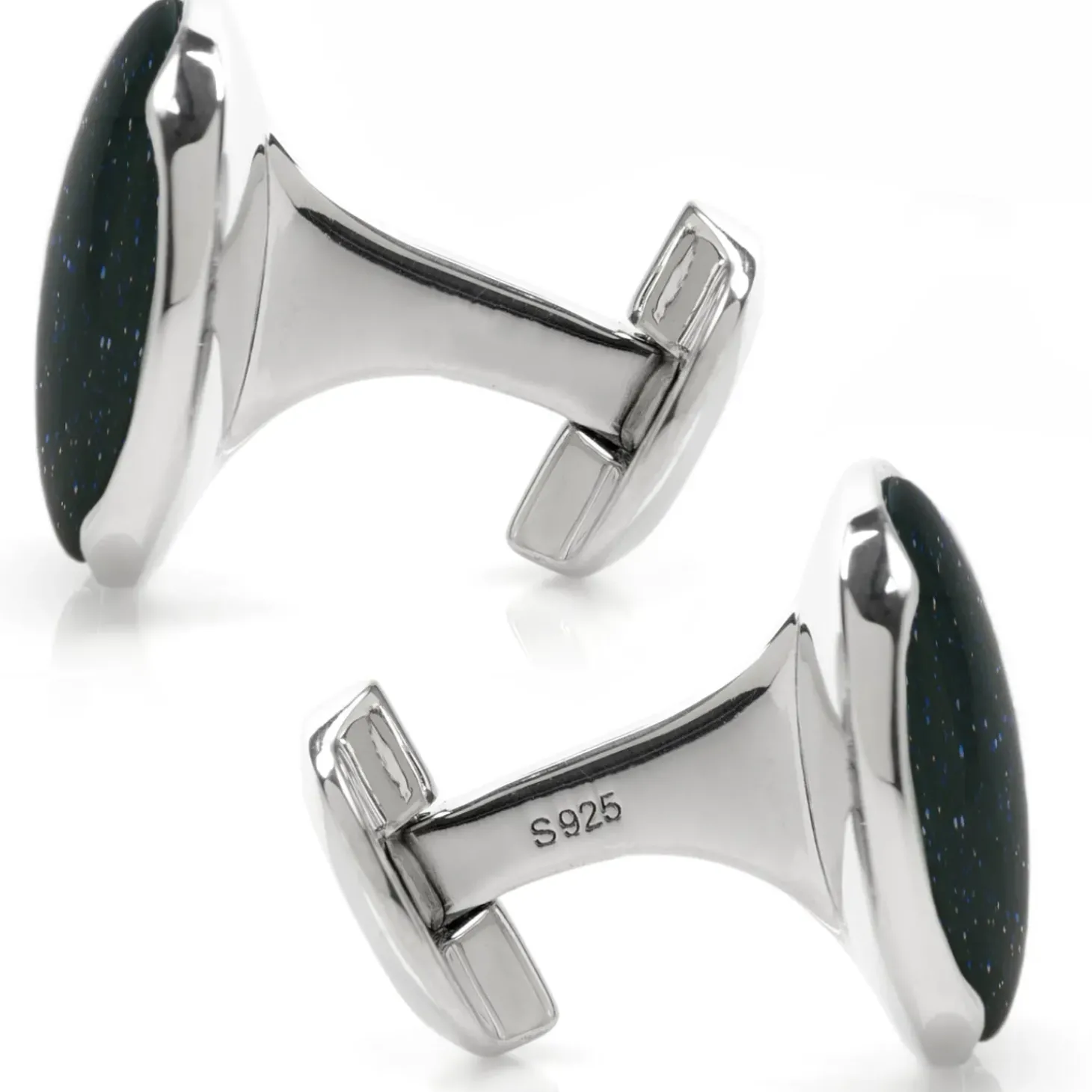 Ox and Bull Trading Co. Sterling Silver Classic Round Blue Goldstone Cufflinks