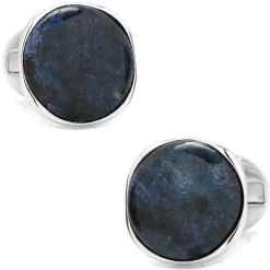 Ox and Bull Trading Co. Sterling Silver Classic Round Blue Marble Cufflinks