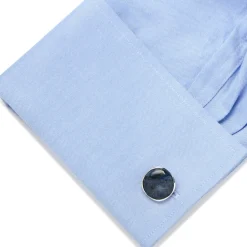 Ox and Bull Trading Co. Sterling Silver Classic Round Blue Marble Cufflinks