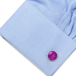 Ox and Bull Trading Co. Sterling Silver Classic Round Sugilite Nebula Cufflinks