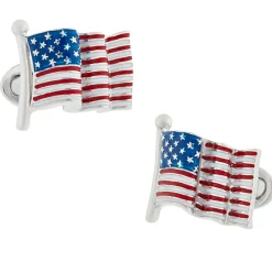 Jan Leslie Sterling Silver Enameled American Flag Cufflinks
