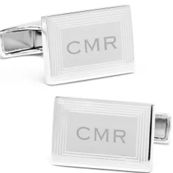 Ox and Bull Trading Co. Sterling Silver Etched Frame Rectangle Engravable Cufflinks