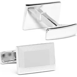 Ox and Bull Trading Co. Sterling Silver Etched Frame Rectangle Engravable Cufflinks