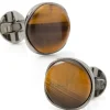 Ox and Bull Trading Co. Sterling Silver Formal Tigers Eye Gunmetal Cufflinks