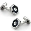 Deakin & Francis Sterling Silver Hexagonal Cufflinks with Onyx and Diamond