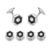 Deakin & Francis Sterling Silver Hexagonal Onyx And Diamond Dress Set