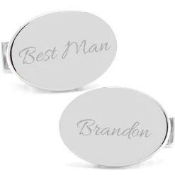 Ox and Bull Trading Co. Sterling Silver Infinity Edge Oval Engravable Cufflinks