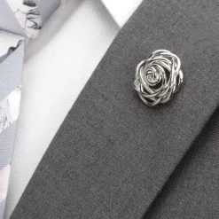 Ox and Bull Trading Co. Sterling Silver Rhodium Plated Rose Lapel Pin