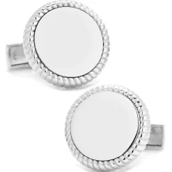 Ox and Bull Trading Co. Sterling Silver Rope Border Engravable Round Cufflinks