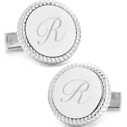 Ox and Bull Trading Co. Sterling Silver Rope Border Engravable Round Cufflinks