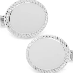 Ox and Bull Trading Co. Sterling Silver Rope Border Oval Engravable Cufflinks