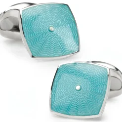 Deakin & Francis Sterling Silver Teal Blue Enamel Cufflinks