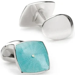 Deakin & Francis Sterling Silver Teal Blue Enamel Cufflinks