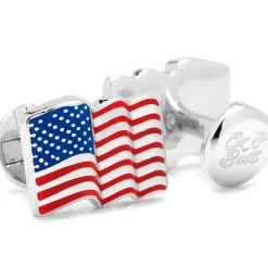 Ox and Bull Trading Co. Sterling Silver Waving American Flag Cufflinks