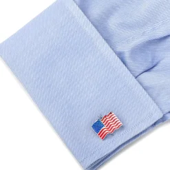Ox and Bull Trading Co. Sterling Silver Waving American Flag Cufflinks