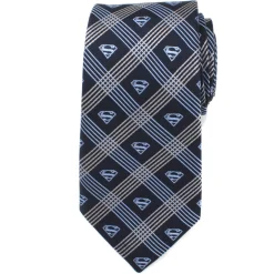 DC Comics Superman Shield Navy Plaid Mens Tie