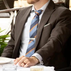 Ox and Bull Trading Co. The Andrew Tie (Blue Orange Stripe Men's Tie)