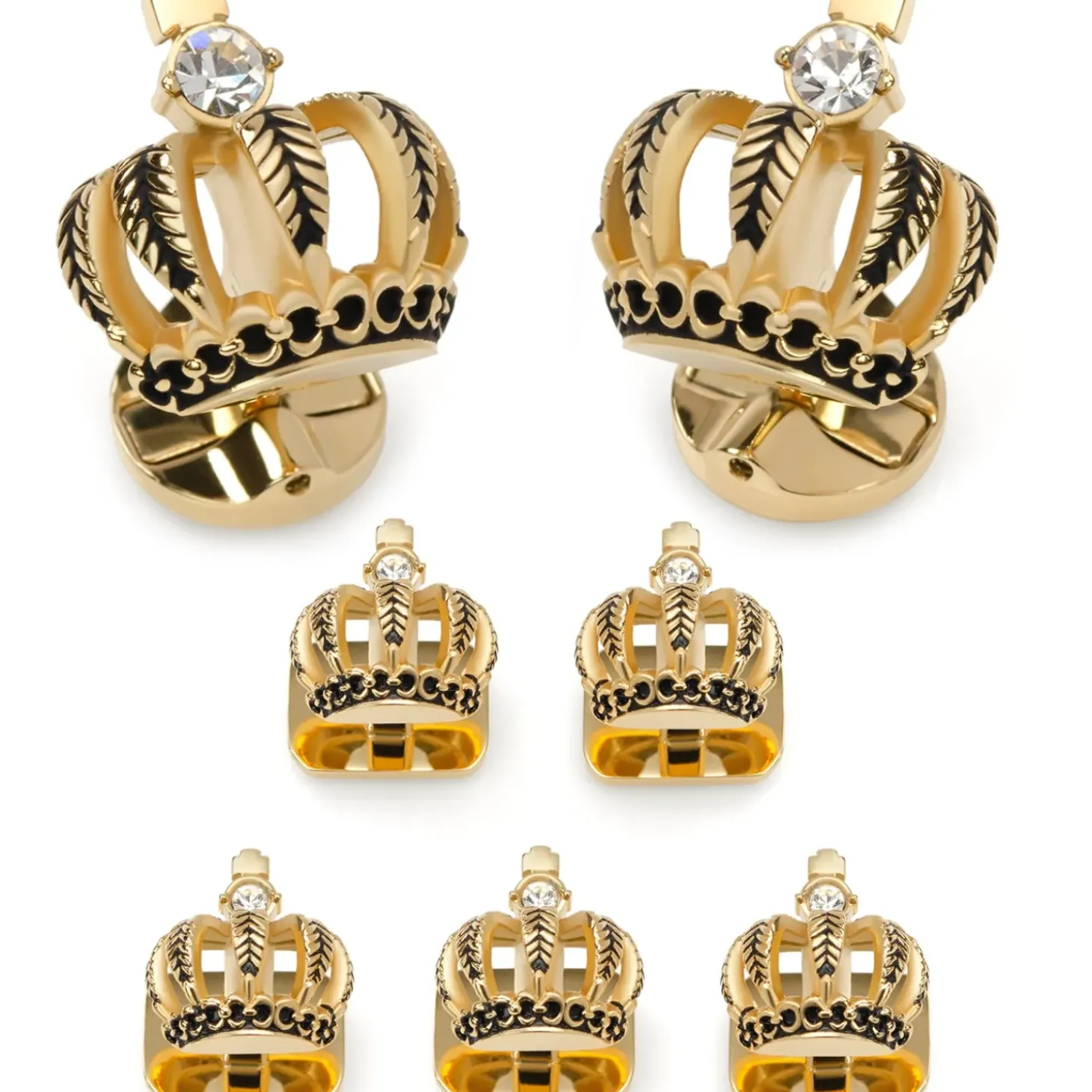 Ox and Bull Trading Co. VDP 3D Crown Gold Crystal Stud Set