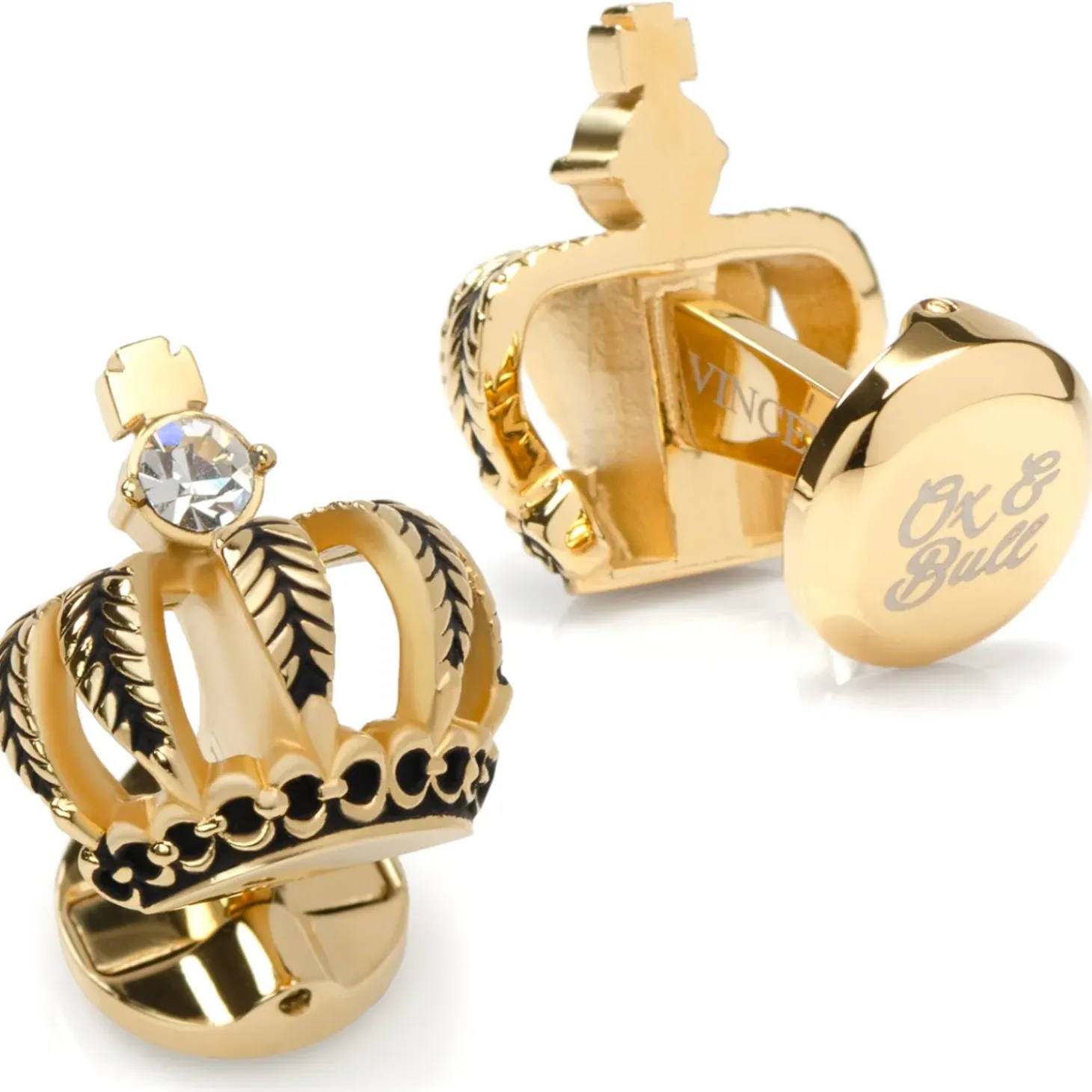 Ox and Bull Trading Co. VDP 3D Crown Gold Crystal Stud Set