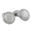 Tateossian White Mother of Pearl Bullseye Semi Precious Cufflinks Palladium Plated