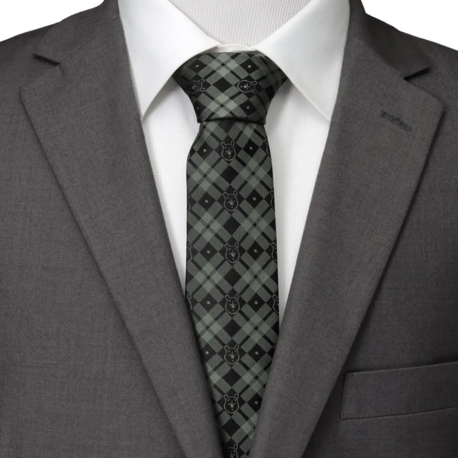 Disney Winnie The Pooh Green Black Plaid Men's Tie