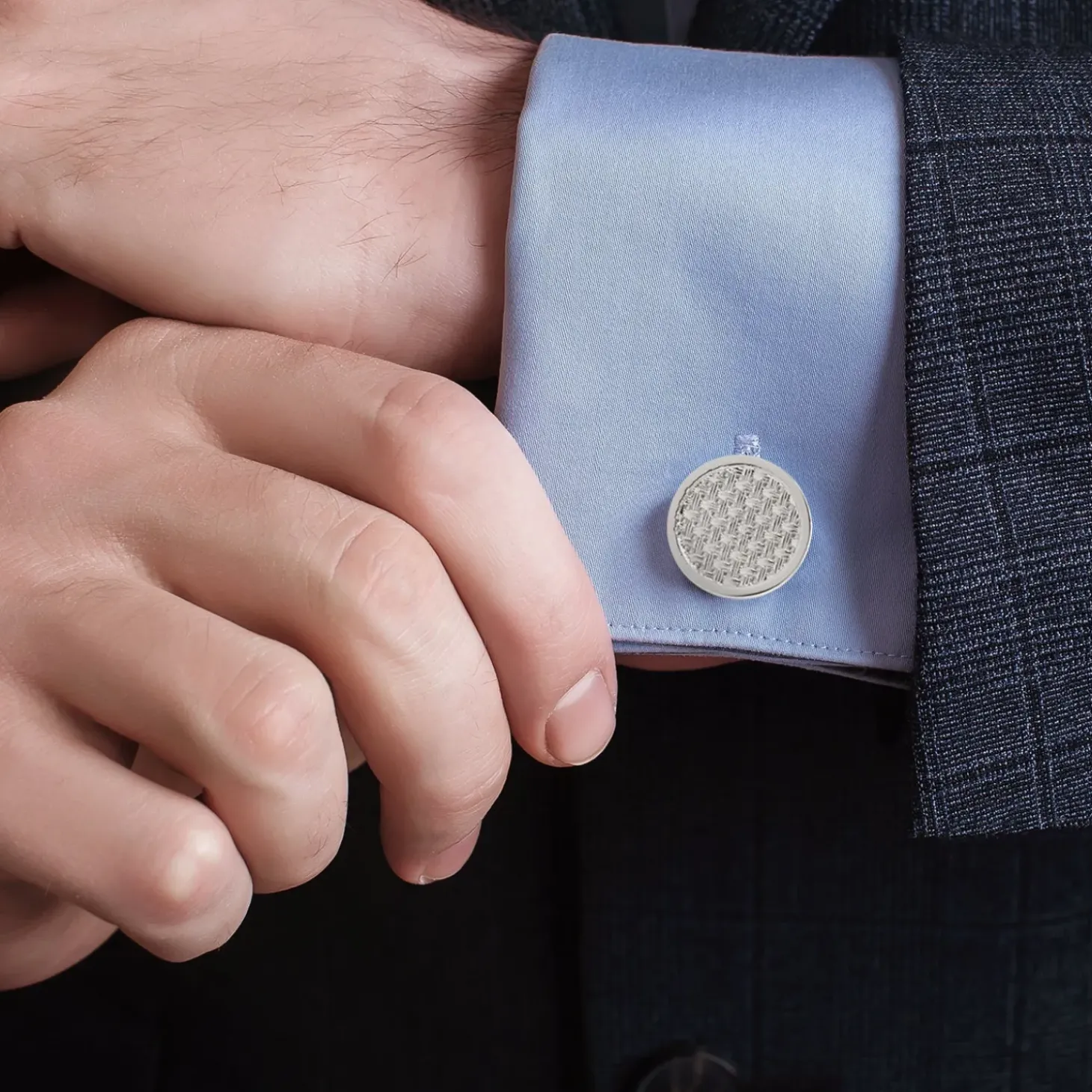 Ox and Bull Trading Co. Woven Metal Silver Cufflinks